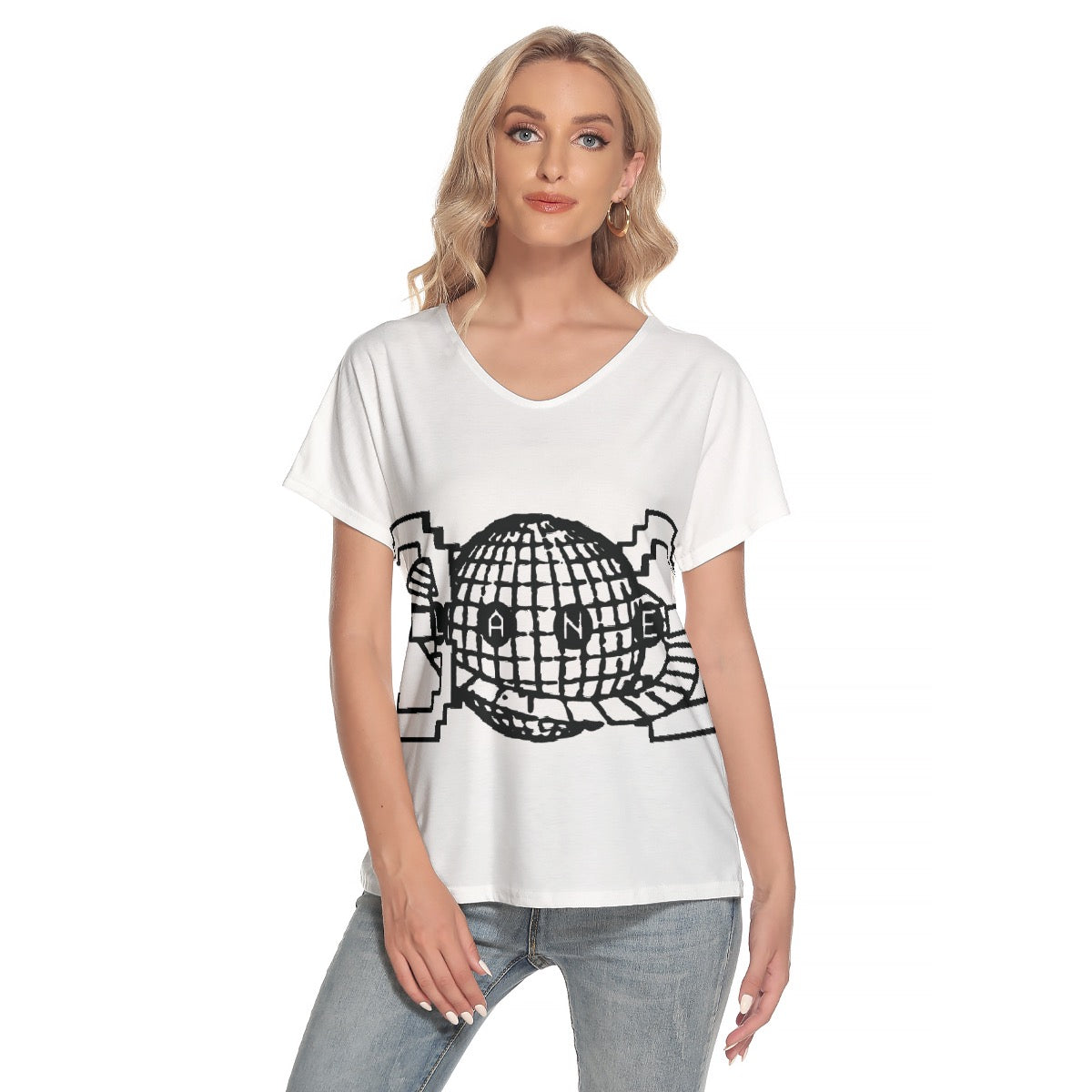 All-Over Print Women's Loose V-neck Short Sleeve T-shirt