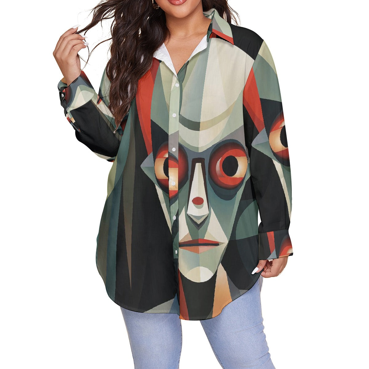 All-Over Print Women's Shirt With Long Sleeve(Plus Size)