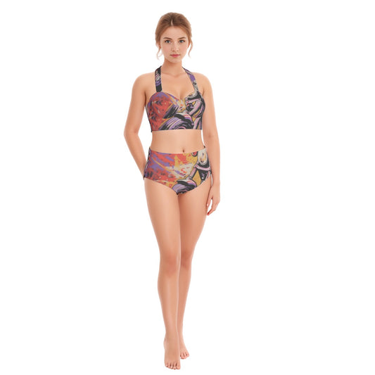 All-Over Print Women's Swimsuit Set With Halter