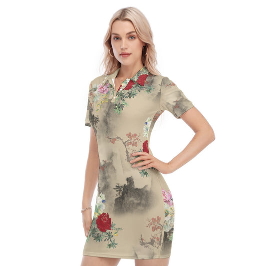 All-Over Print Women's Polo Collar Dress