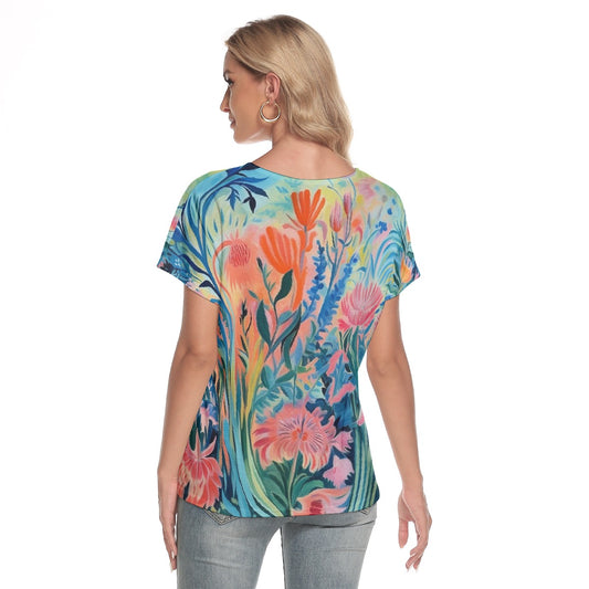 All-Over Print Women's Loose V-neck Short Sleeve T-shirt