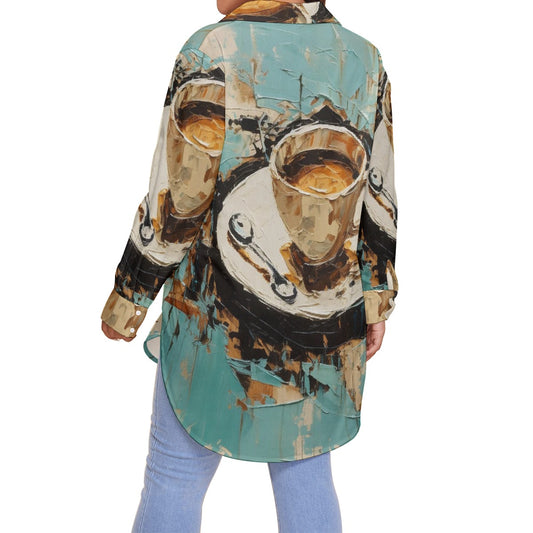 All-Over Print Women's Shirt With Long Sleeve(Plus Size)