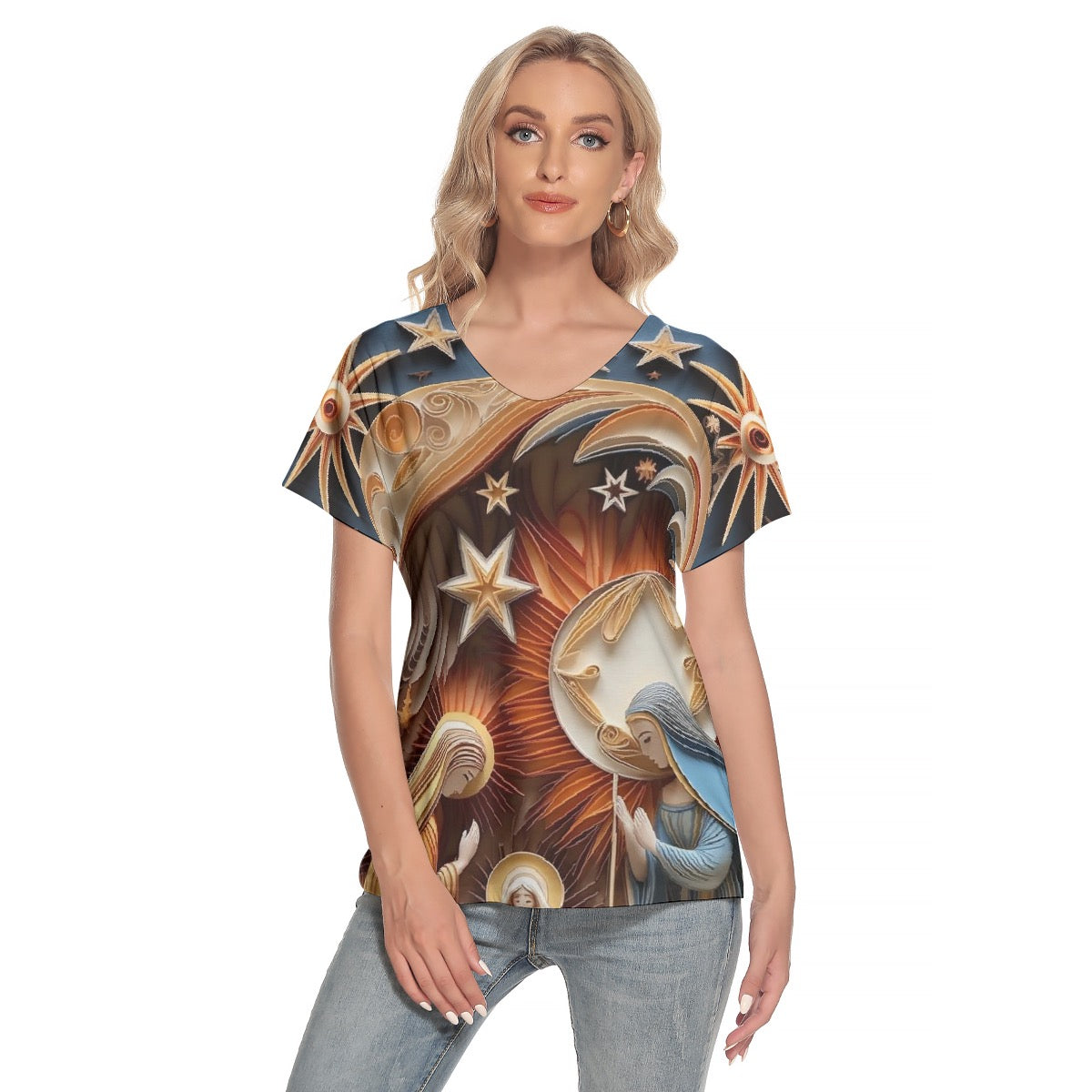 All-Over Print Women's Loose V-neck Short Sleeve T-shirt