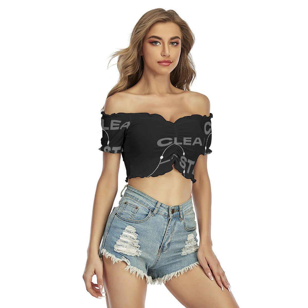 All-Over Print Women's One-shoulder Off-the-navel Short Sleeve T-shirt