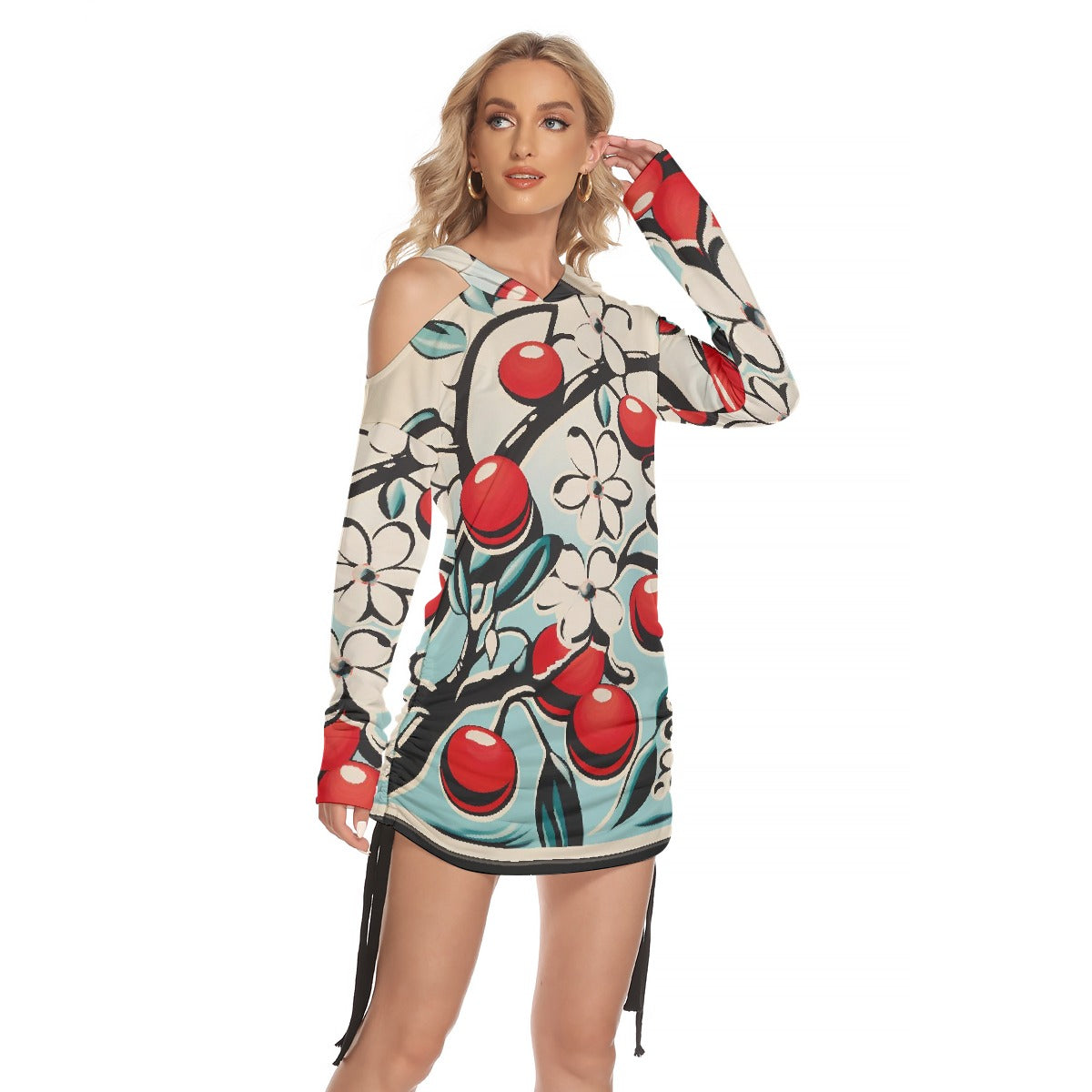 All-Over Print Women's One-shoulder Dress With Waist Shirring