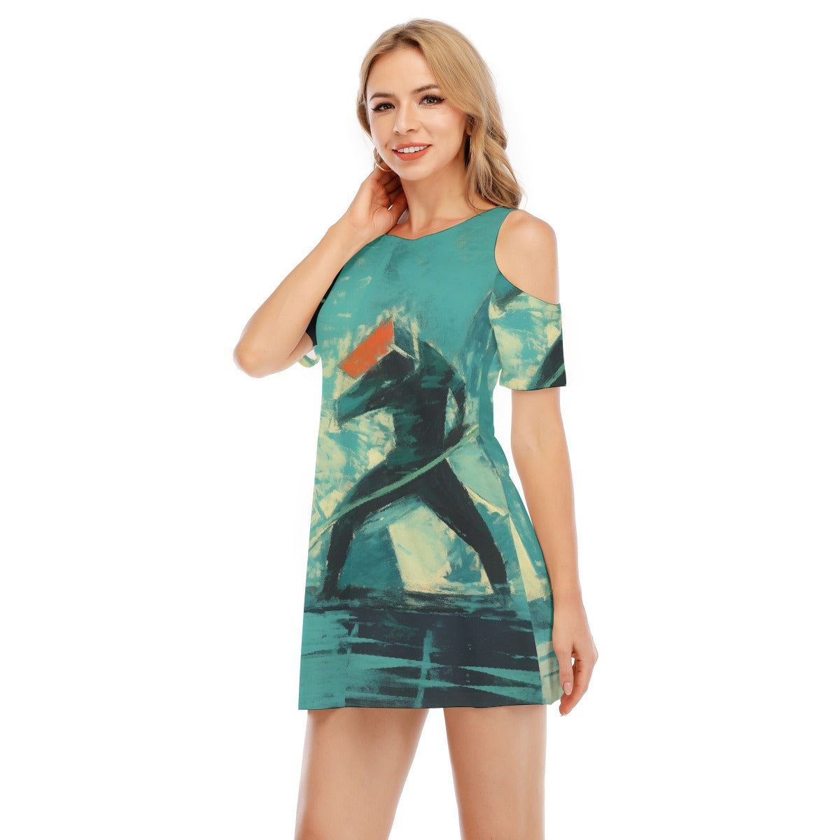 All-Over Print Women's Cold Shoulder Dress | 190GSM Cotton