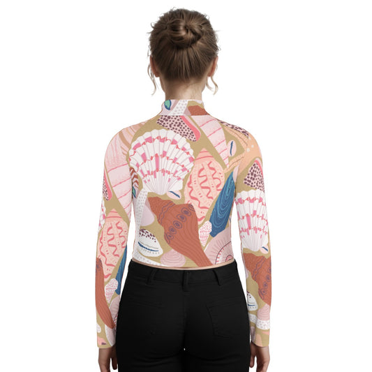 Eco-Friendly All-Over Print Women's Turtleneck T-shirt With Long Sleeve