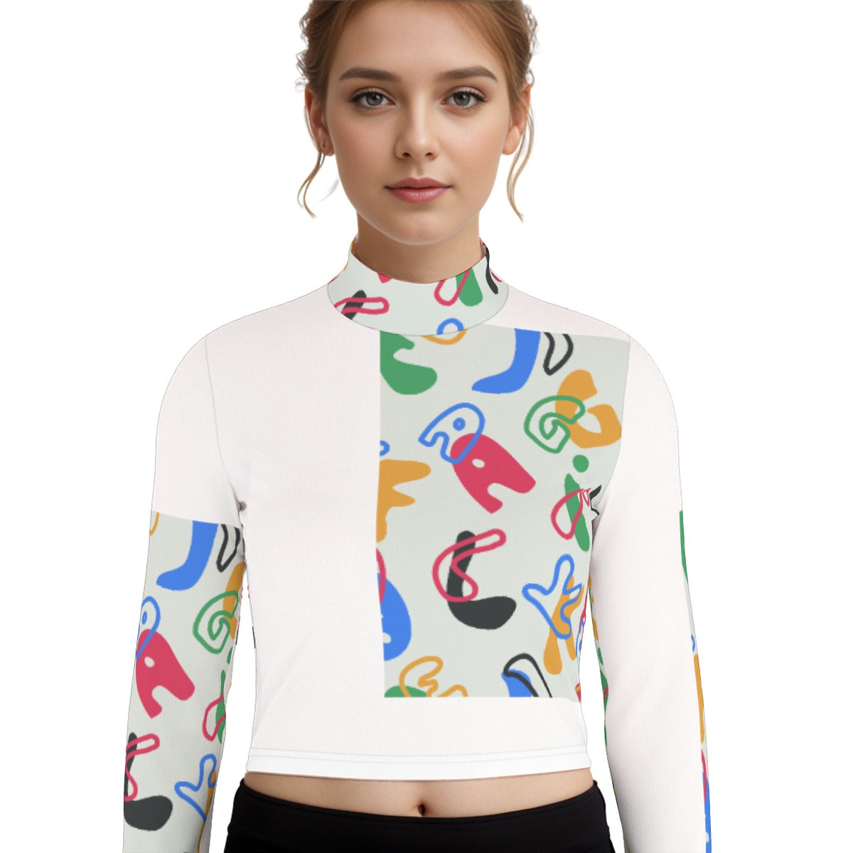 Eco-Friendly All-Over Print Women's Turtleneck T-shirt With Long Sleeve