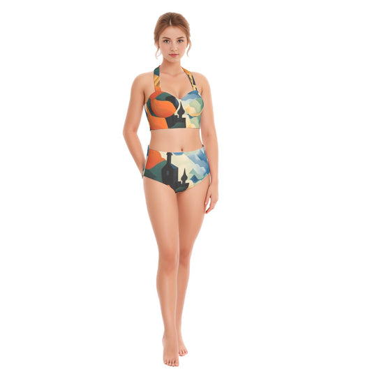 All-Over Print Women's Swimsuit Set With Halter