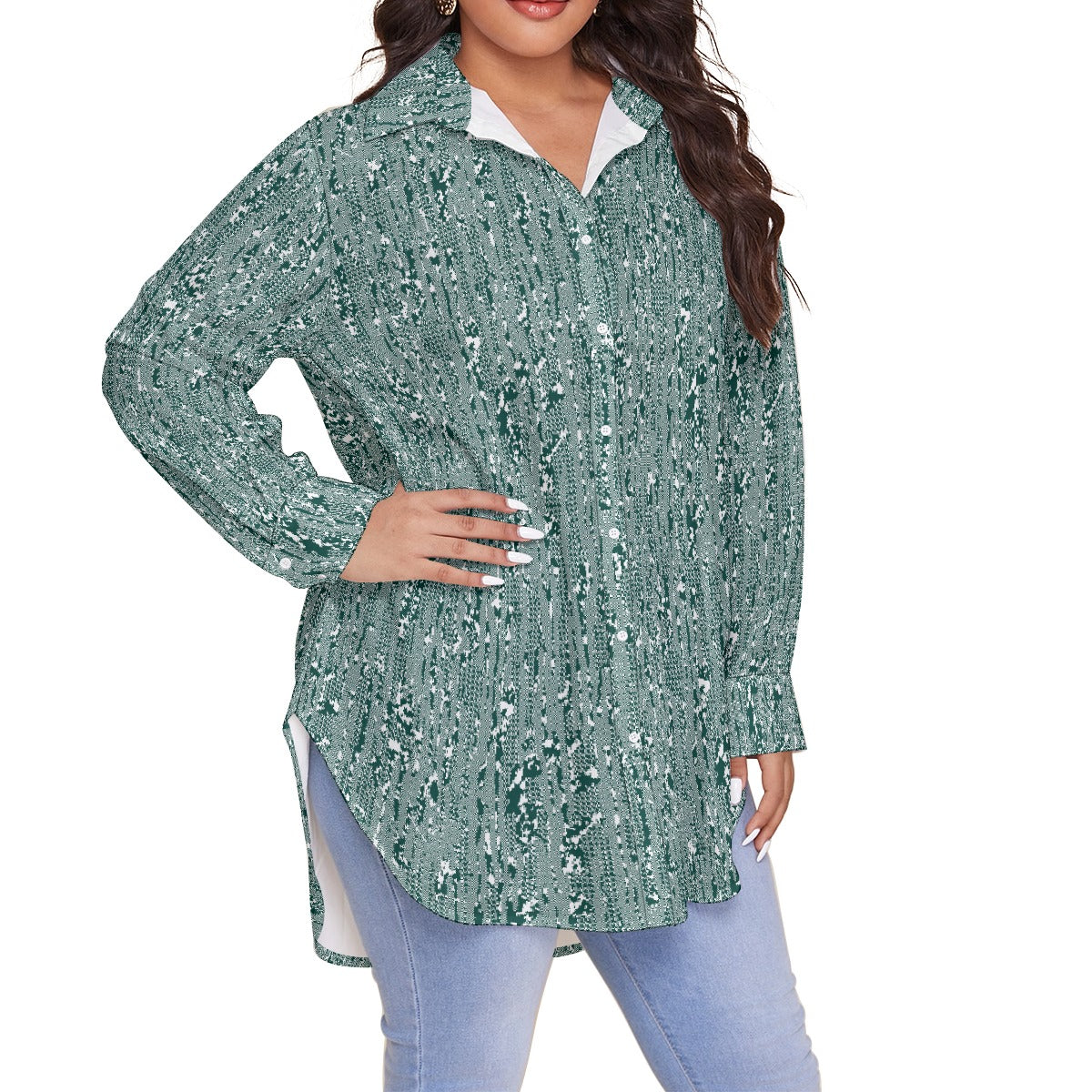 All-Over Print Women's Shirt With Long Sleeve(Plus Size)