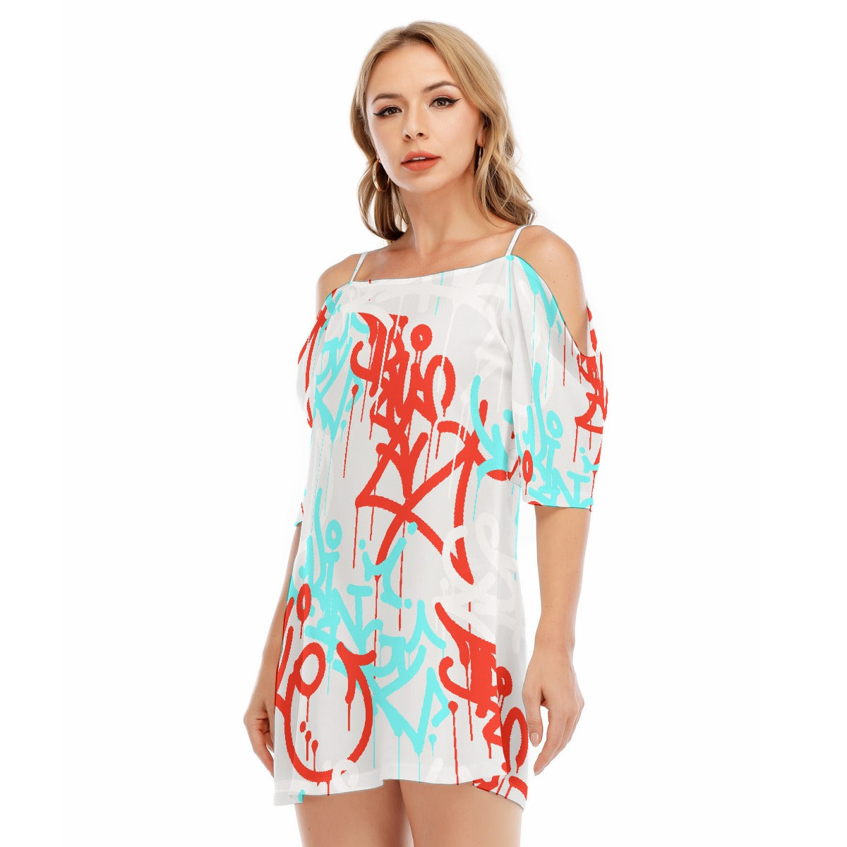 All-Over Print Women's Off-shoulder Cami Dress