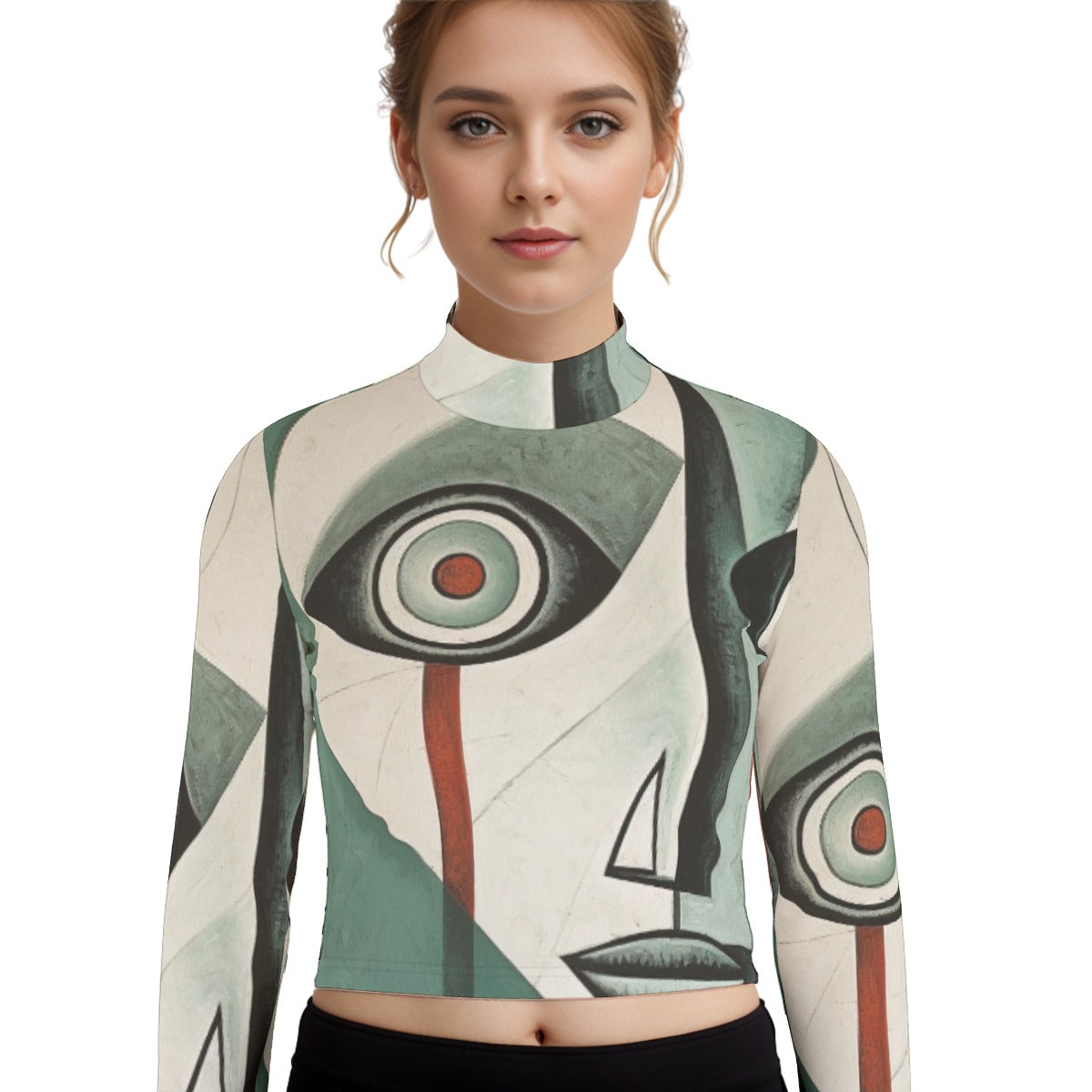 Eco-Friendly All-Over Print Women's Turtleneck T-shirt With Long Sleeve