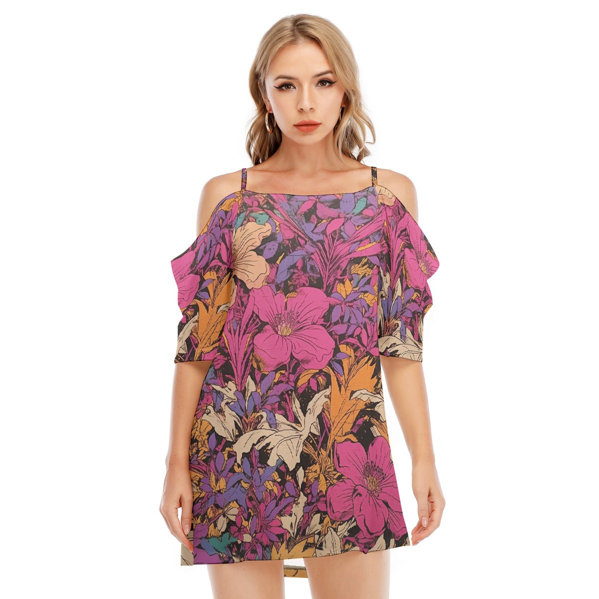 All-Over Print Women's Off-shoulder Cami Dress