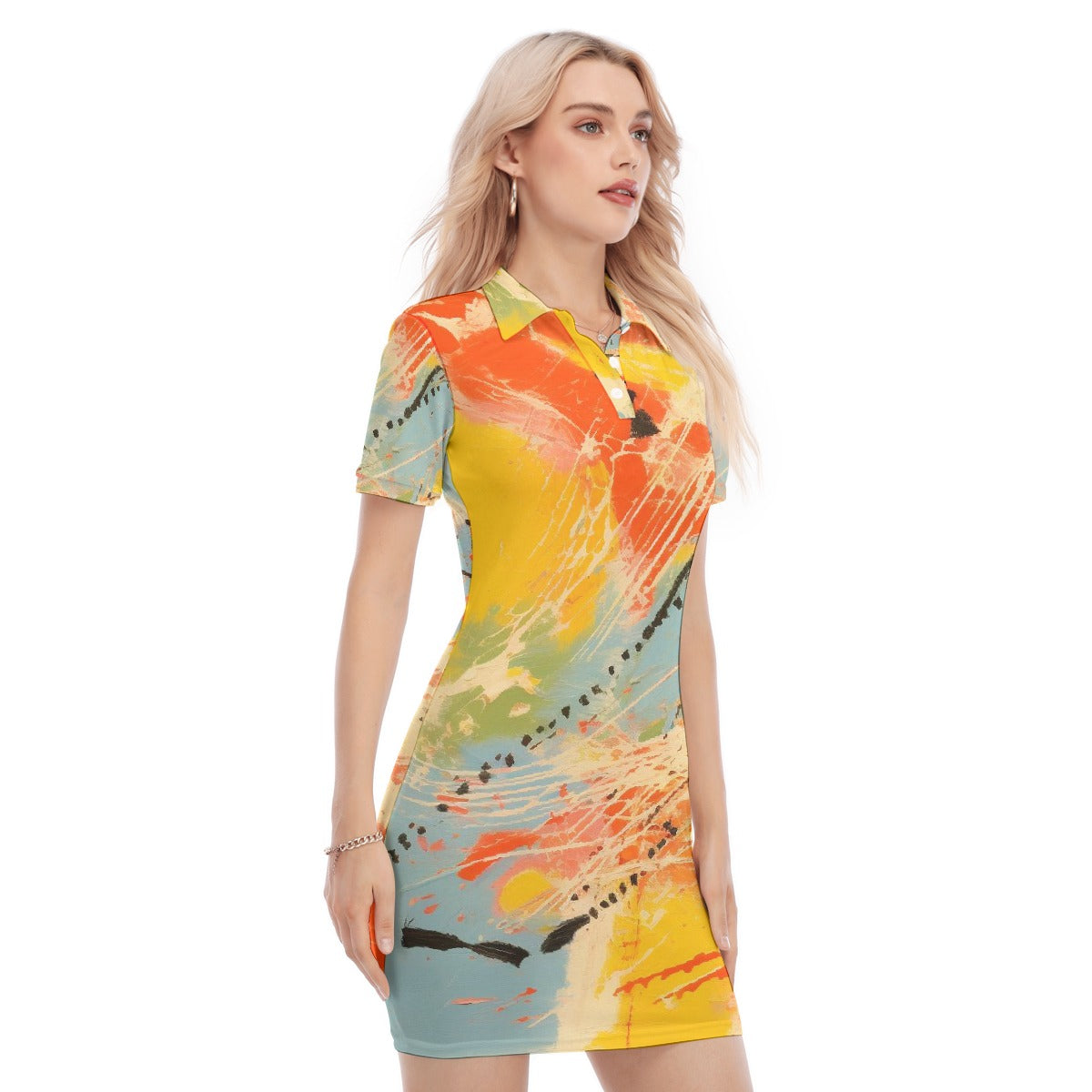 All-Over Print Women's Polo Collar Dress