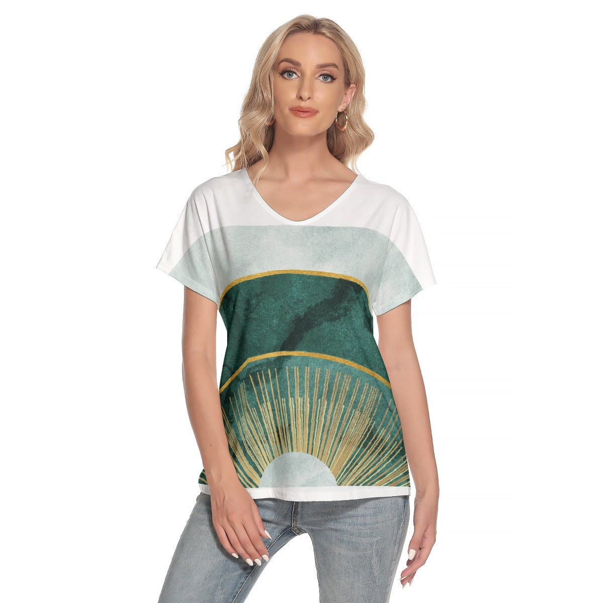 All-Over Print Women's Loose V-neck Short Sleeve T-shirt