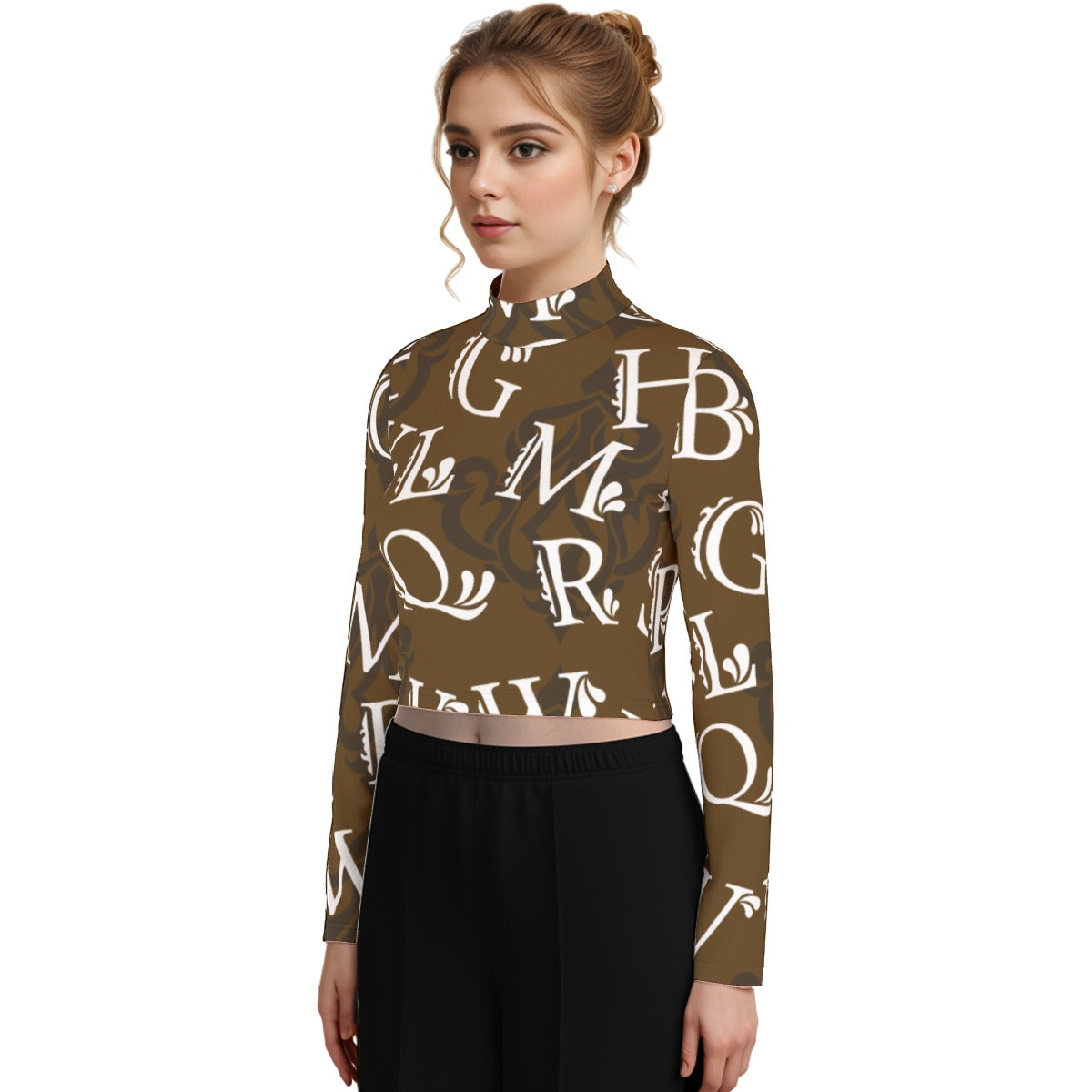 Eco-Friendly All-Over Print Women's Turtleneck T-shirt With Long Sleeve