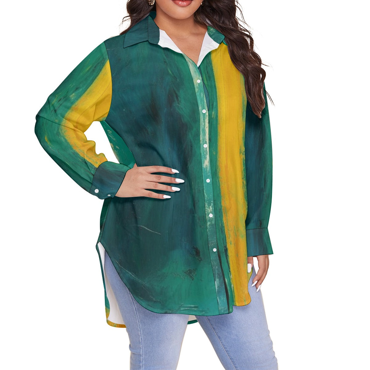 All-Over Print Women's Shirt With Long Sleeve(Plus Size)