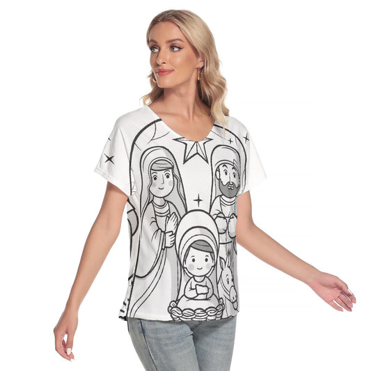 All-Over Print Women's Loose V-neck Short Sleeve T-shirt