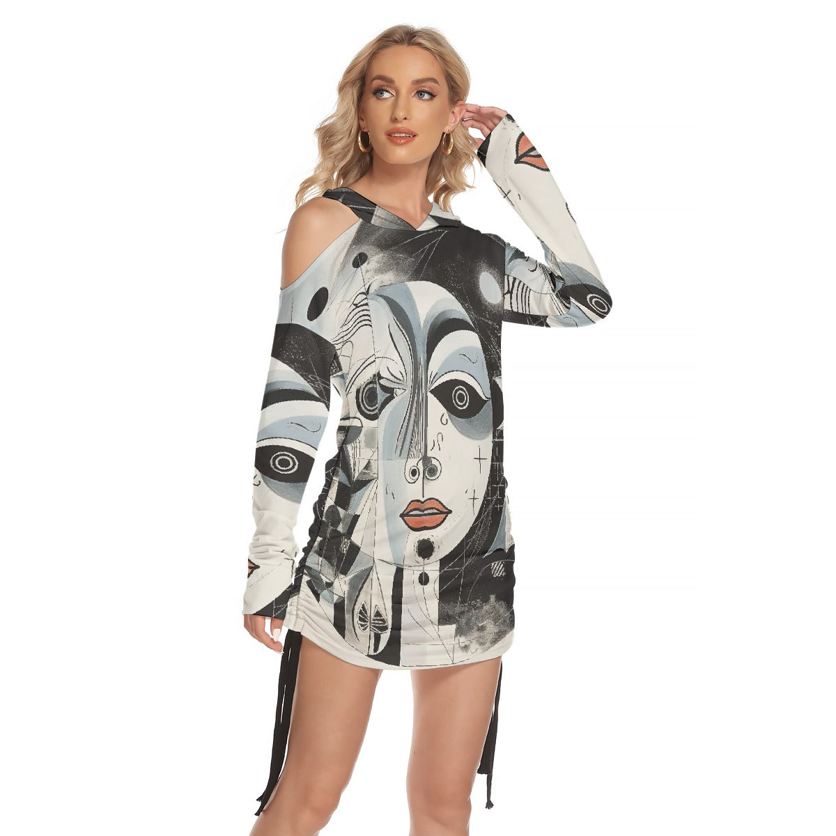 All-Over Print Women's One-shoulder Dress With Waist Shirring