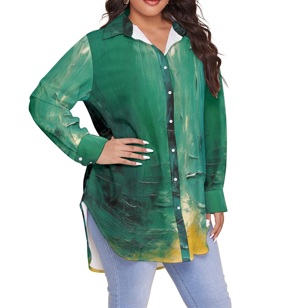 All-Over Print Women's Shirt With Long Sleeve(Plus Size)