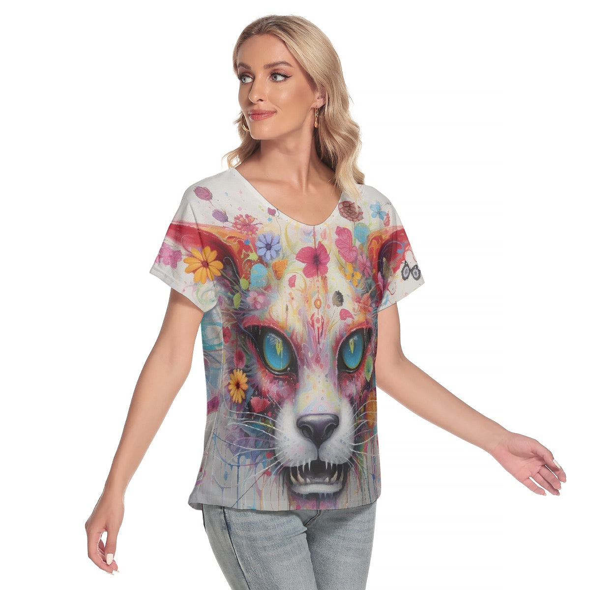 All-Over Print Women's Loose V-neck Short Sleeve T-shirt