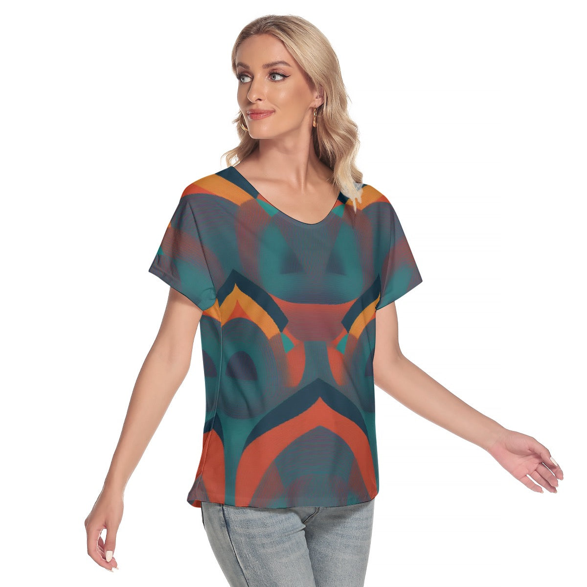 All-Over Print Women's Loose V-neck Short Sleeve T-shirt