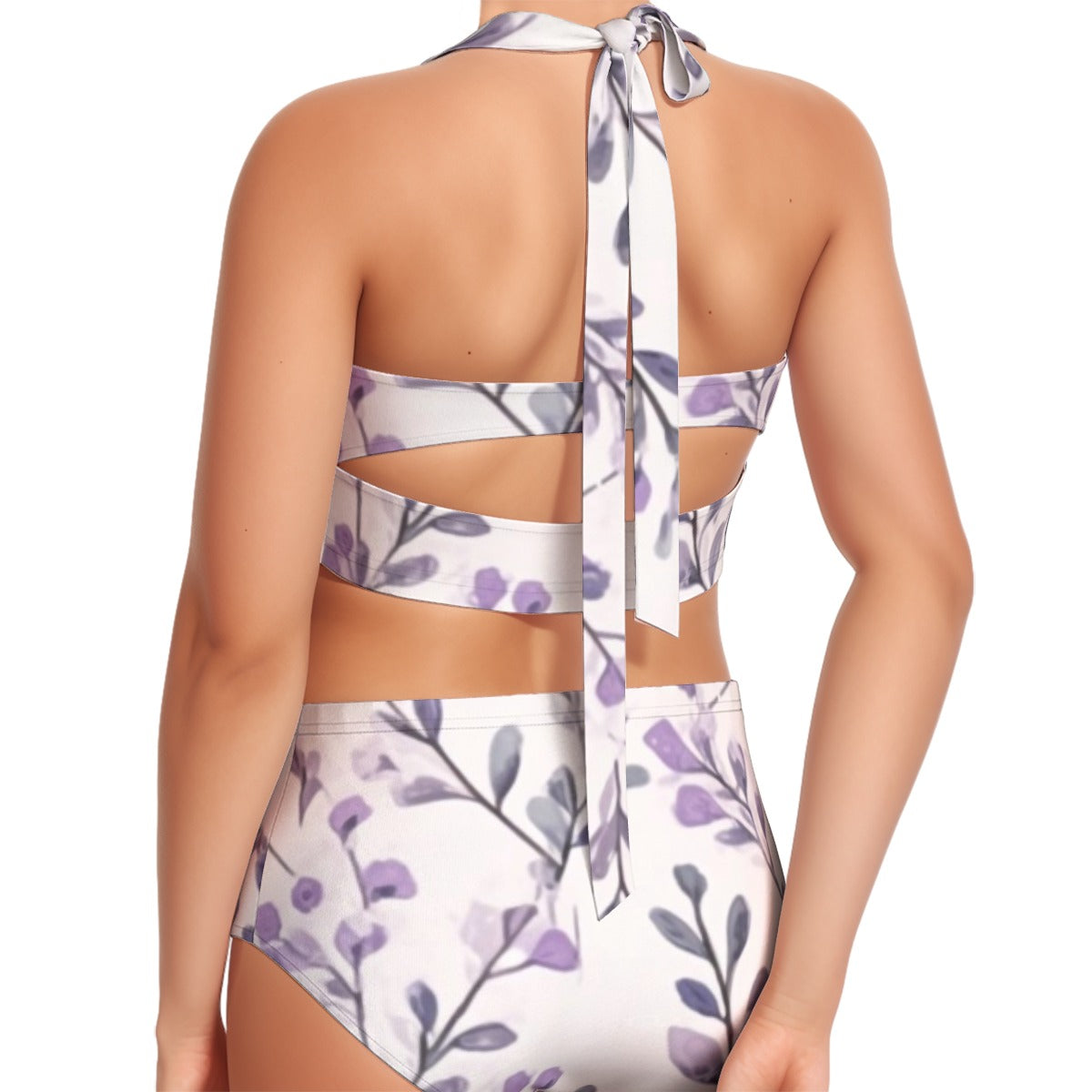 All-Over Print Women's Swimsuit Set With Halter