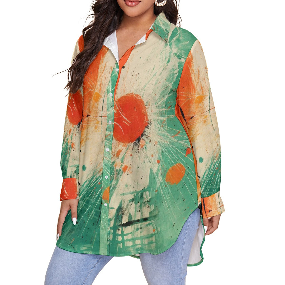 All-Over Print Women's Shirt With Long Sleeve(Plus Size)