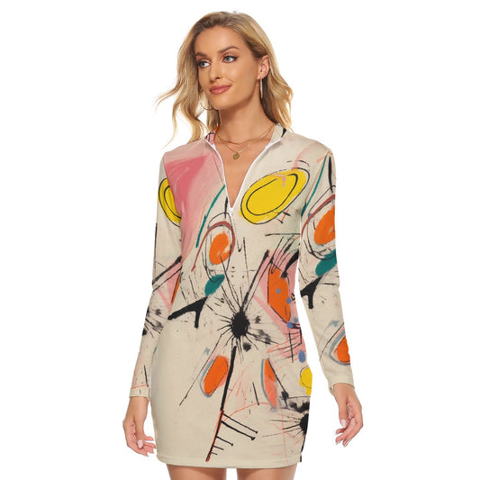 All-Over Print Women's Zip Front Tight Dress