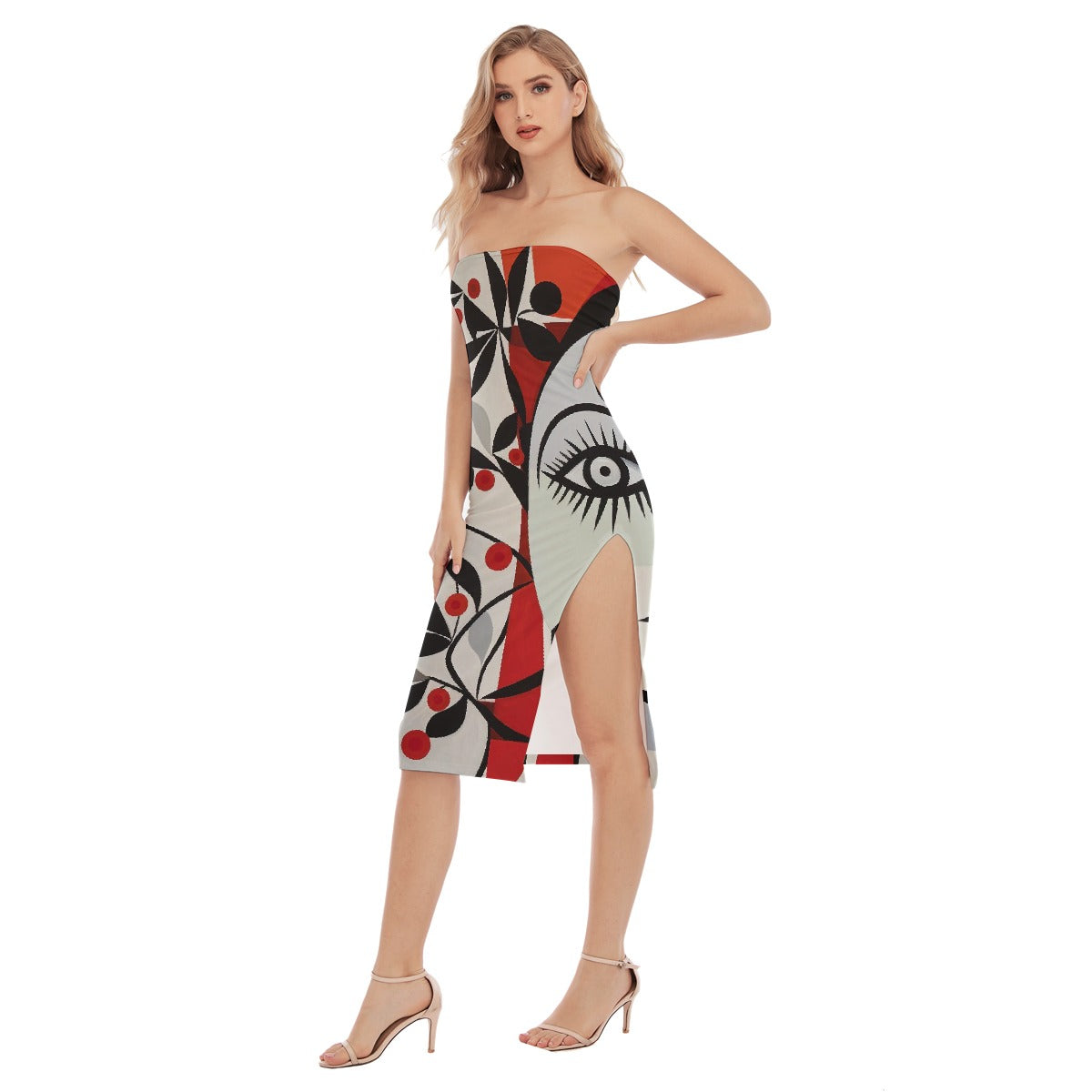 All-Over Print Women's Side Split Tube Top Dress