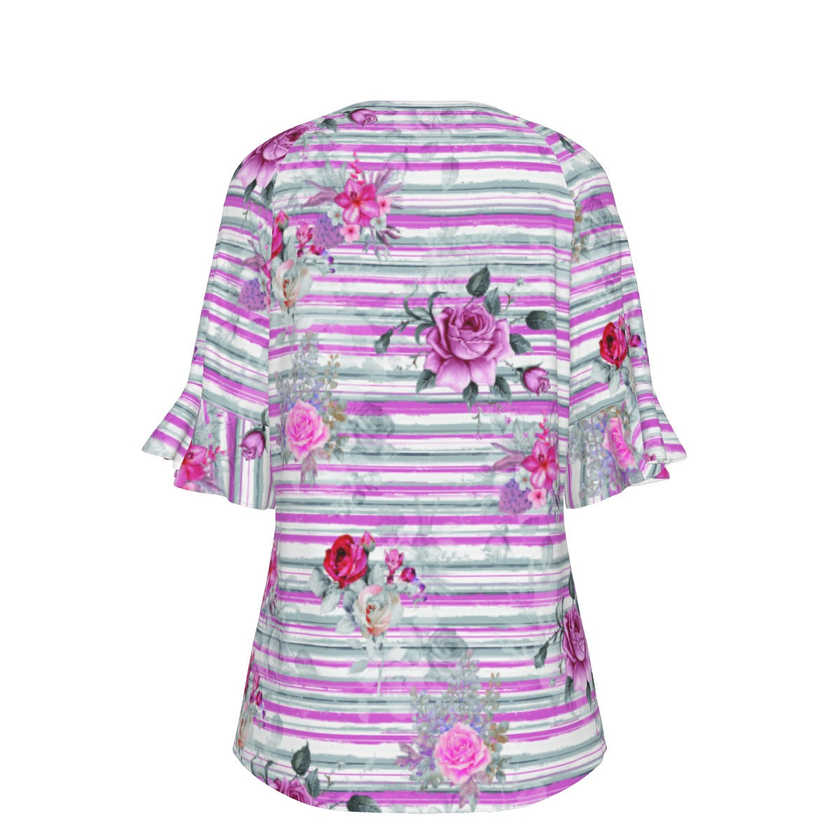 All-Over Print V-neck Women's T-shirt With Bell Sleeve