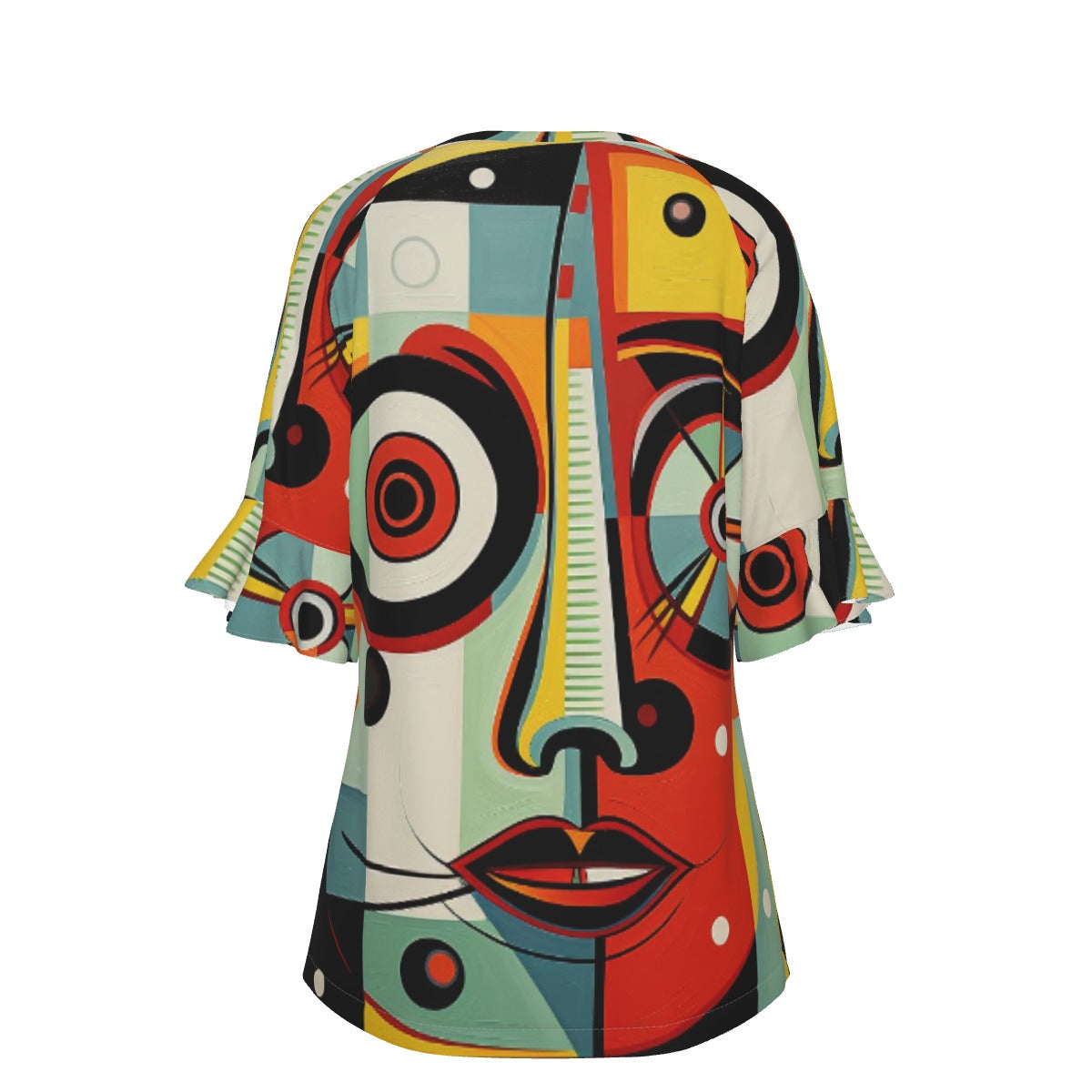 All-Over Print V-neck Women's T-shirt With Bell Sleeve