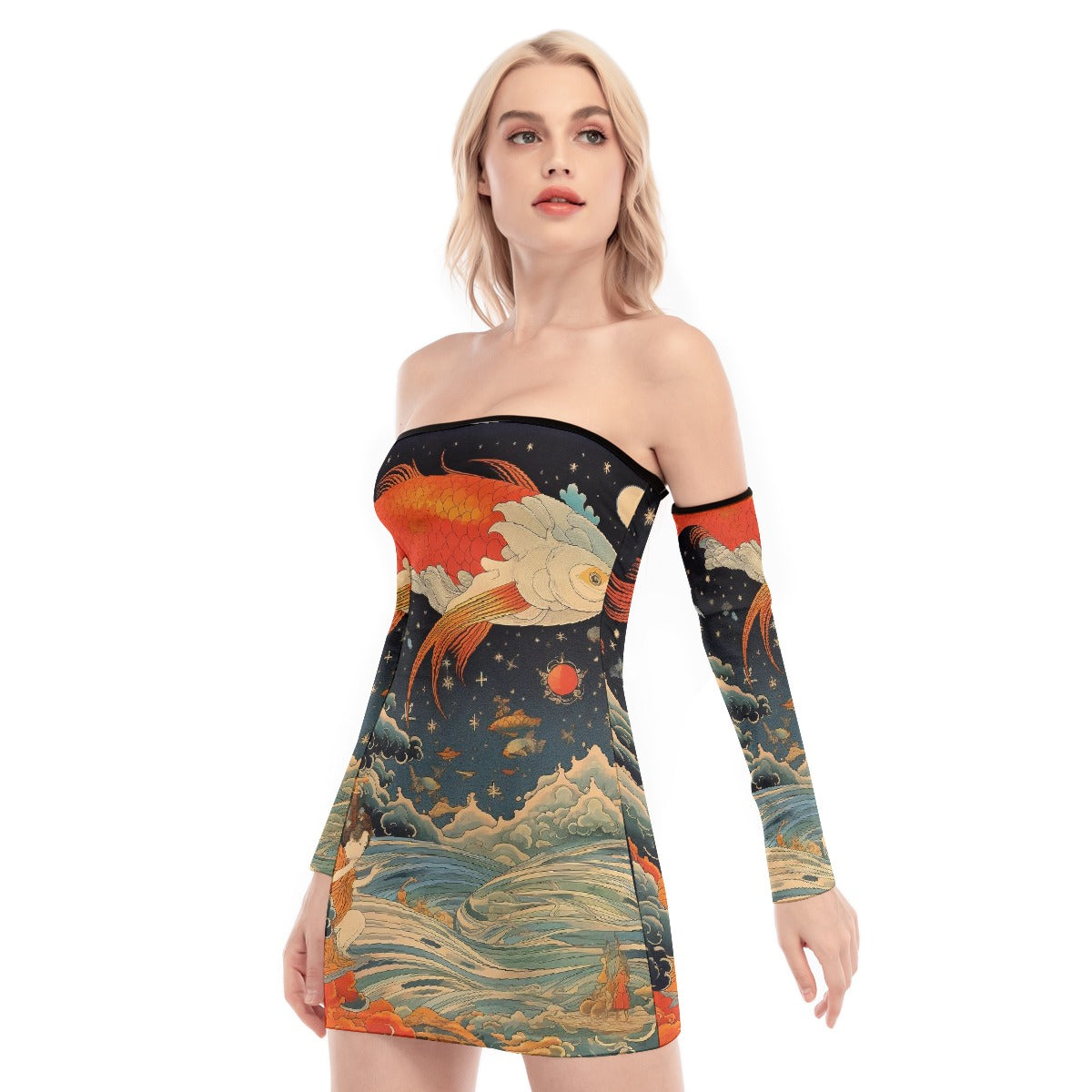 All-Over Print Women's Off-shoulder Back Lace-up Dress