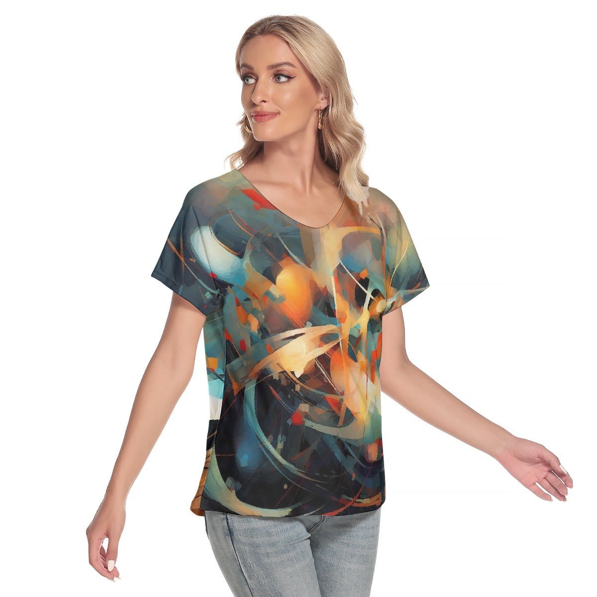 All-Over Print Women's Loose V-neck Short Sleeve T-shirt