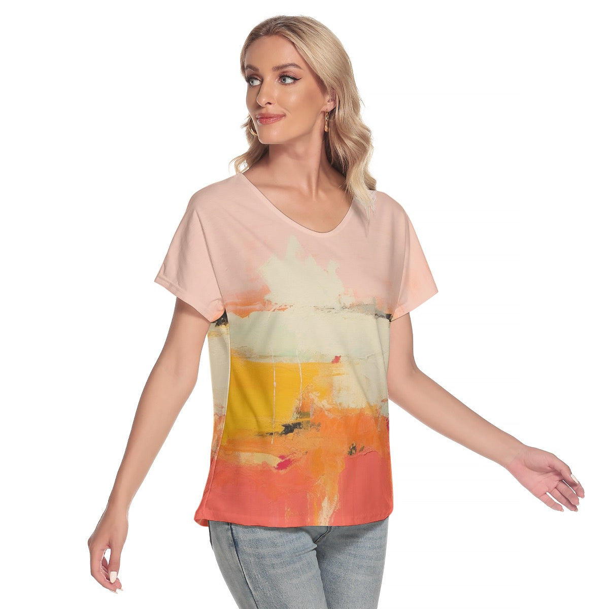 All-Over Print Women's Loose V-neck Short Sleeve T-shirt