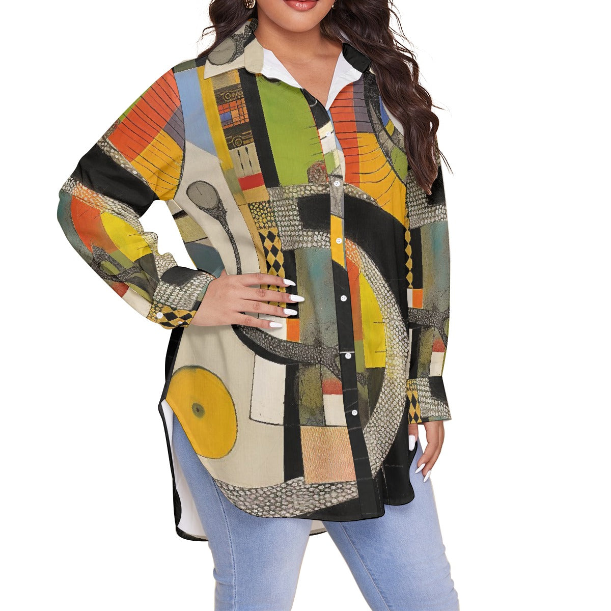 All-Over Print Women's Shirt With Long Sleeve(Plus Size)