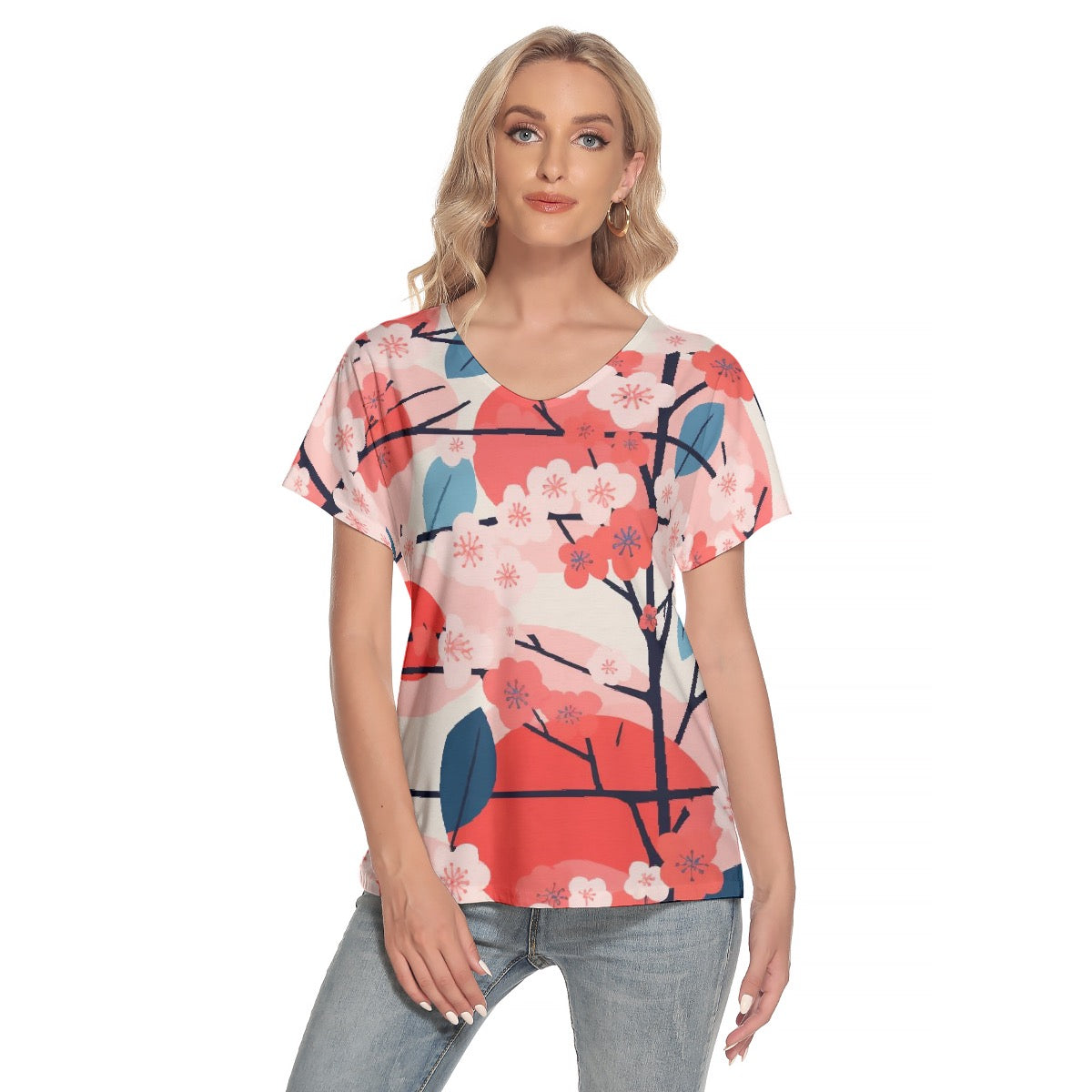 All-Over Print Women's Loose V-neck Short Sleeve T-shirt