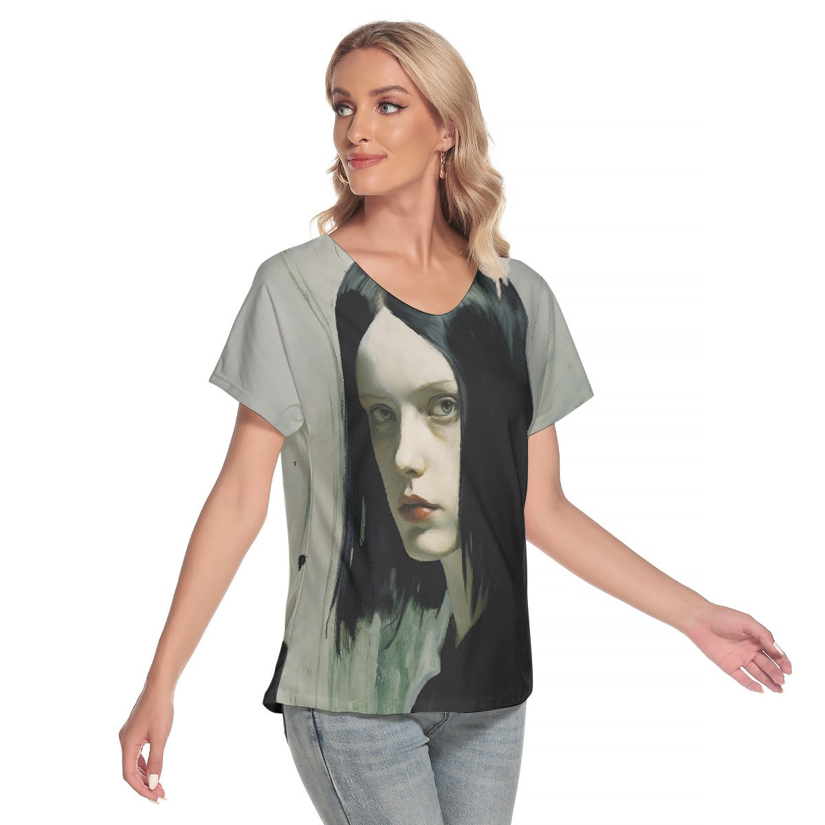 All-Over Print Women's Loose V-neck Short Sleeve T-shirt