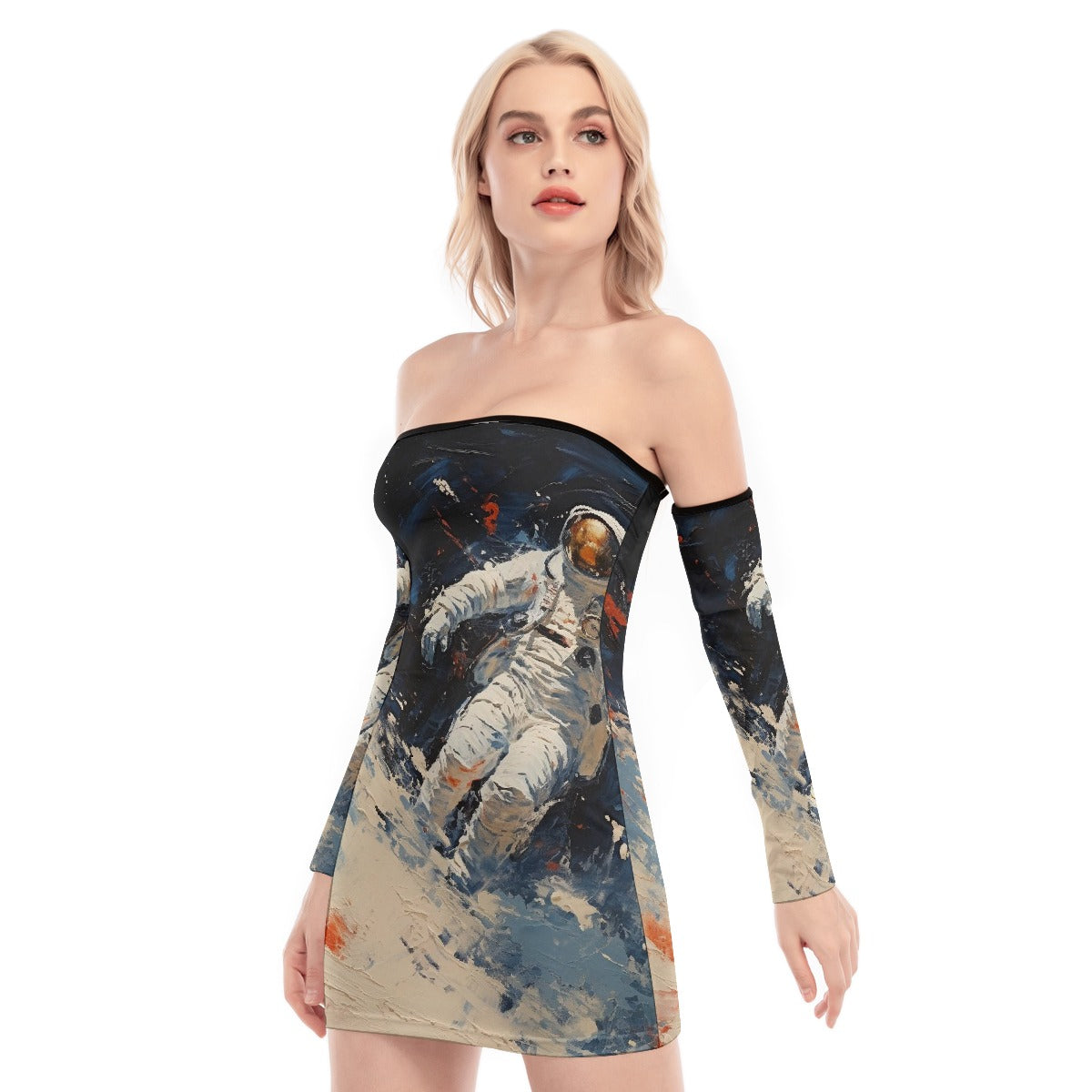 All-Over Print Women's Off-shoulder Back Lace-up Dress