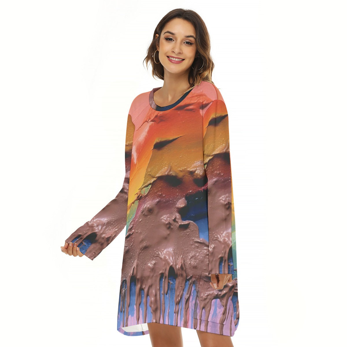 All-Over Print  Women's Loose Crew Neck Dress