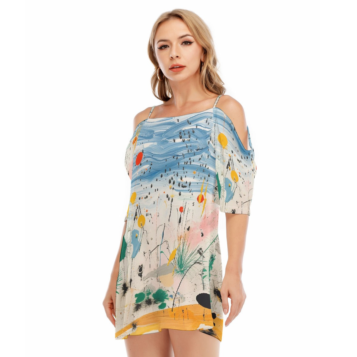 All-Over Print Women's Off-shoulder Cami Dress