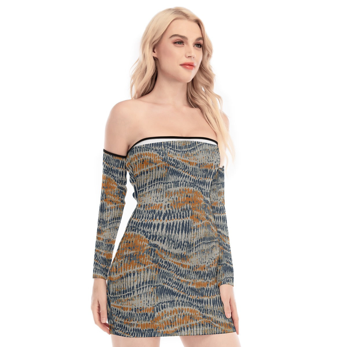 All-Over Print Women's Off-shoulder Back Lace-up Dress