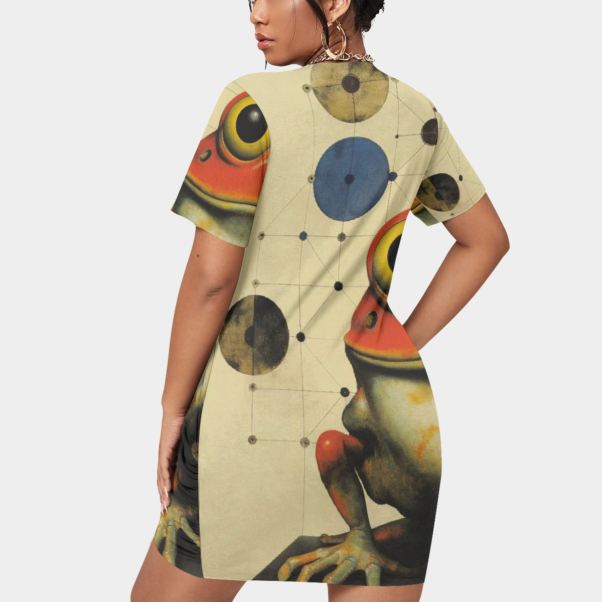 All-Over Print Women’s Stacked Hem Dress With Short Sleeve（Plus Size）