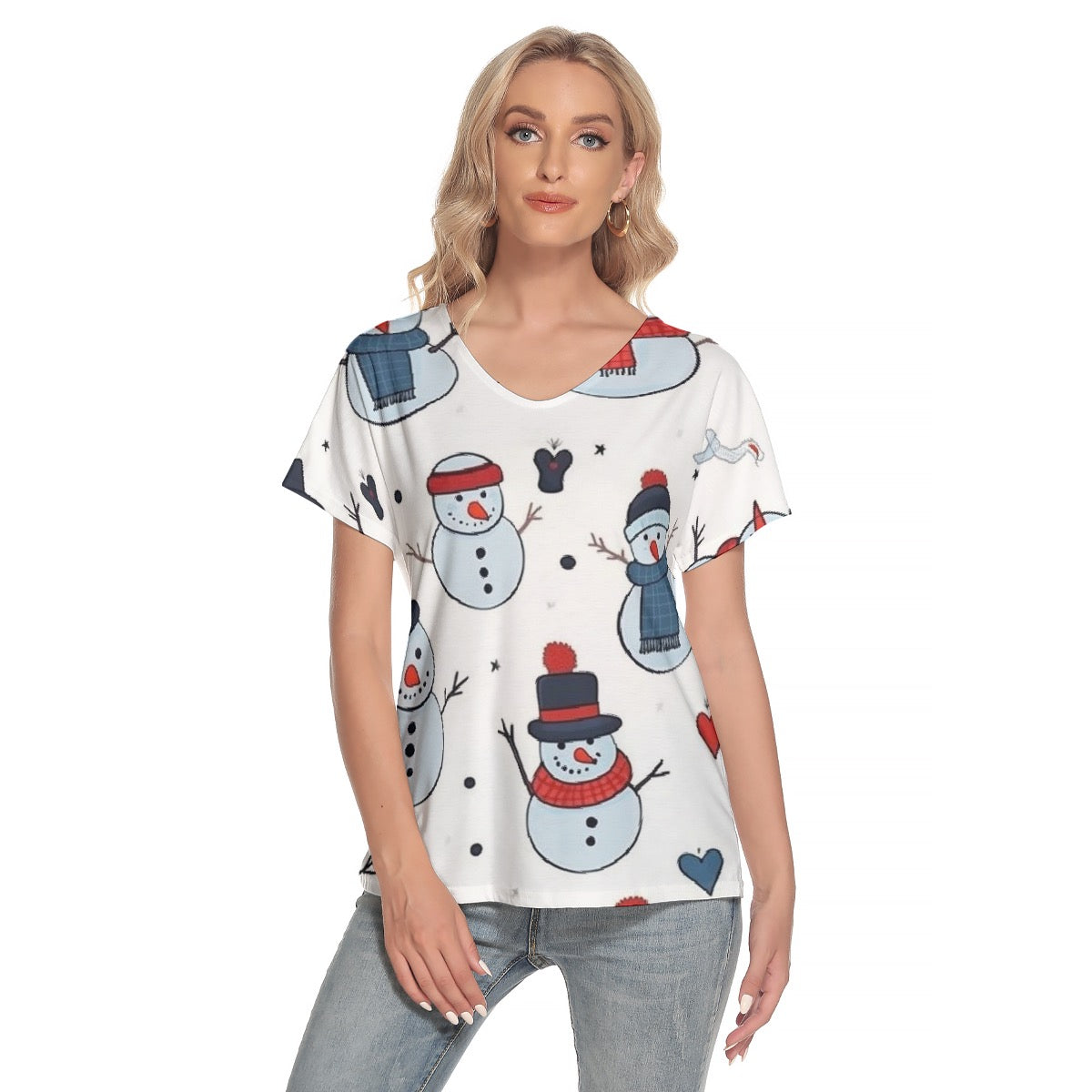 All-Over Print Women's Loose V-neck Short Sleeve T-shirt