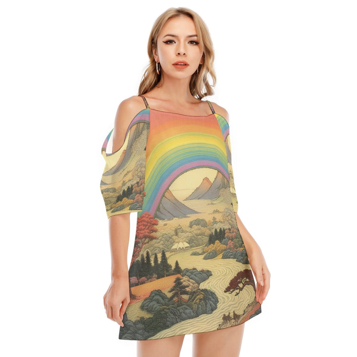 All-Over Print Women's Off-shoulder Cami Dress