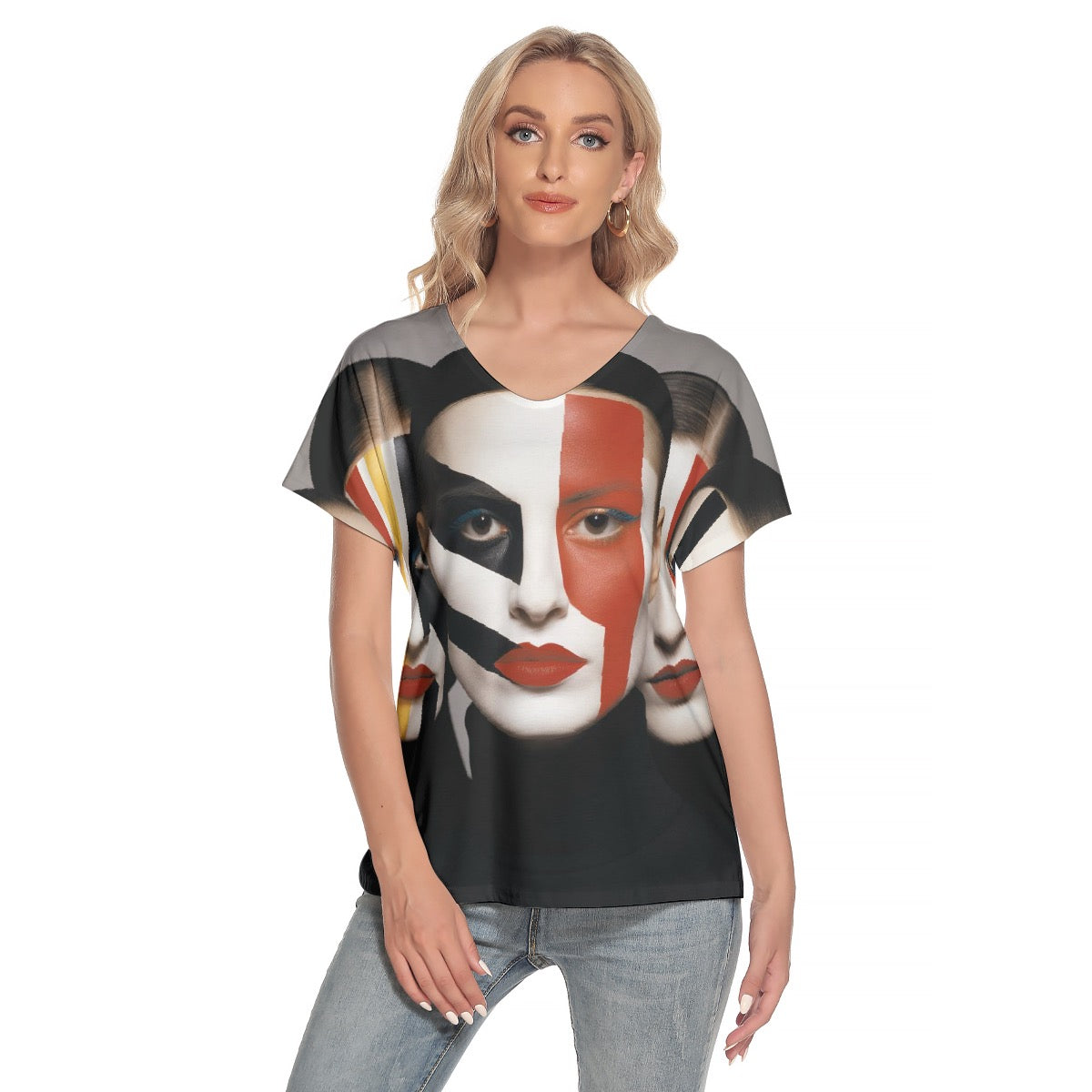 All-Over Print Women's Loose V-neck Short Sleeve T-shirt