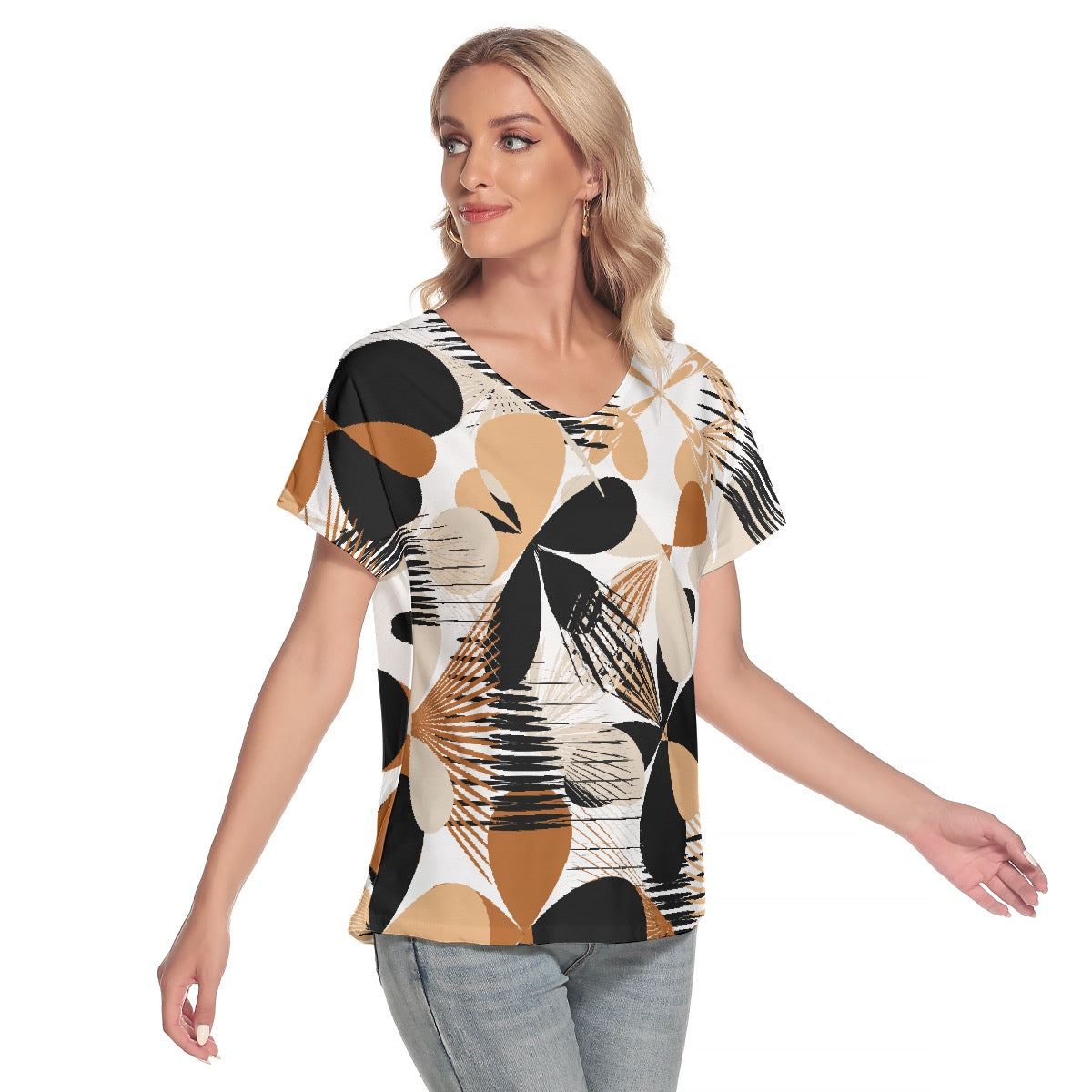 All-Over Print Women's Loose V-neck Short Sleeve T-shirt