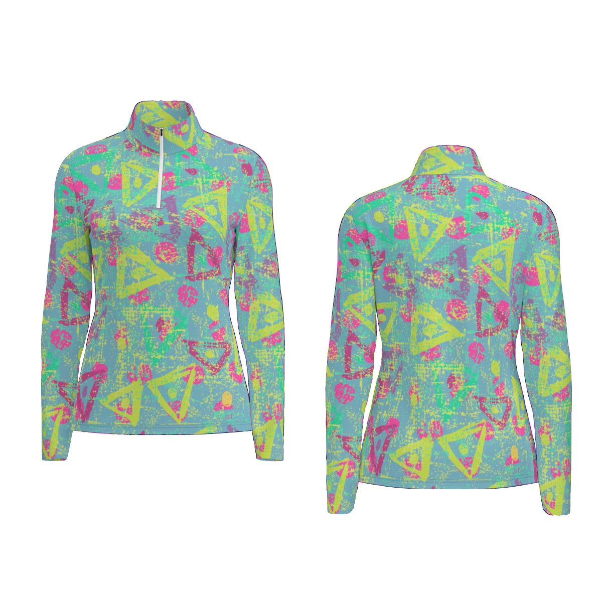 All-Over Print Women's Sports Collar Jersey With Long Sleeve