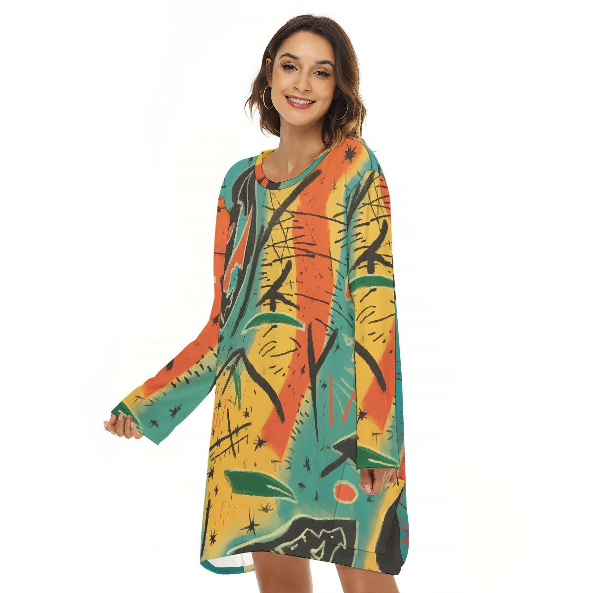 All-Over Print  Women's Loose Crew Neck Dress