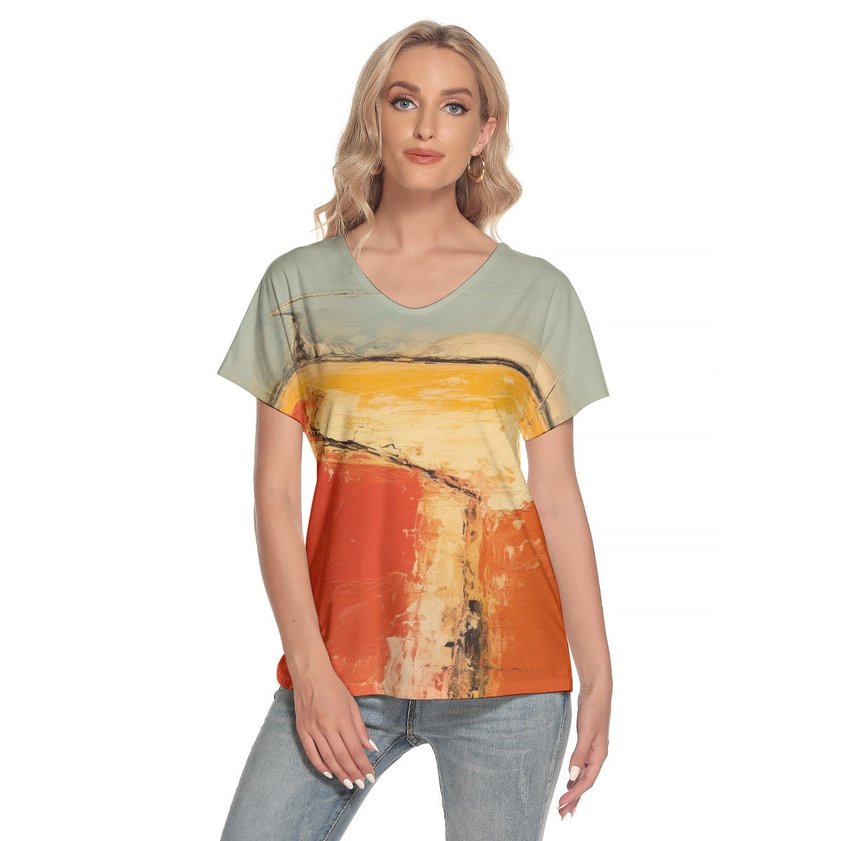 All-Over Print Women's Loose V-neck Short Sleeve T-shirt